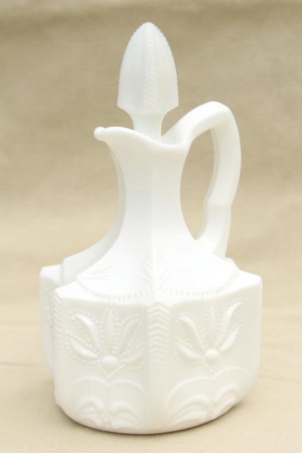 photo of vintage Fenton cactus pattern milk glass cruet bottle & stopper #1