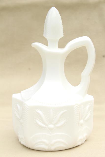 photo of vintage Fenton cactus pattern milk glass cruet bottle & stopper #2