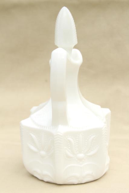 photo of vintage Fenton cactus pattern milk glass cruet bottle & stopper #3