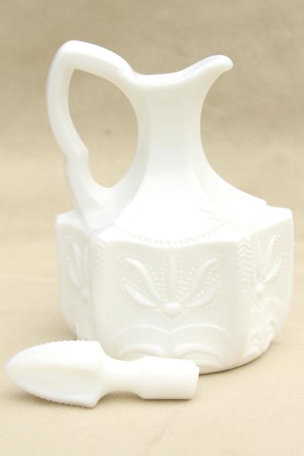 photo of vintage Fenton cactus pattern milk glass cruet bottle & stopper #4