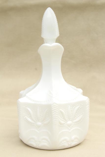 photo of vintage Fenton cactus pattern milk glass cruet bottle & stopper #5