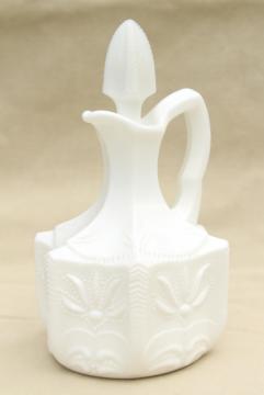 catalog photo of vintage Fenton cactus pattern milk glass cruet bottle & stopper