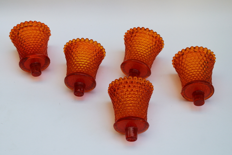 photo of vintage Fenton cadmium glow orange hobnail glass peg votive cups for sconces or candle holders  #1