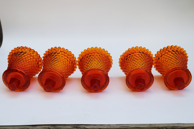 photo of vintage Fenton cadmium glow orange hobnail glass peg votive cups for sconces or candle holders  #2
