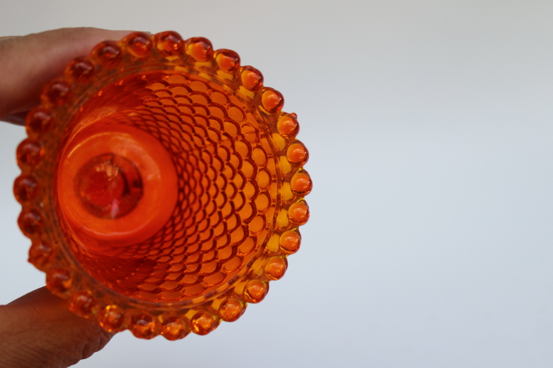 photo of vintage Fenton cadmium glow orange hobnail glass peg votive cups for sconces or candle holders  #3