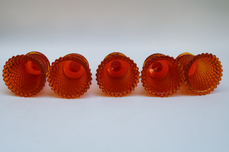 photo of vintage Fenton cadmium glow orange hobnail glass peg votive cups for sconces or candle holders  #4