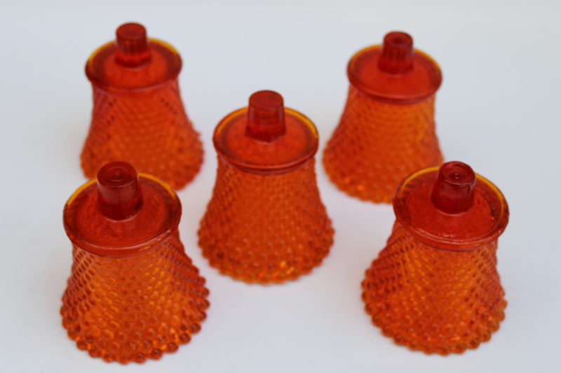 photo of vintage Fenton cadmium glow orange hobnail glass peg votive cups for sconces or candle holders  #5