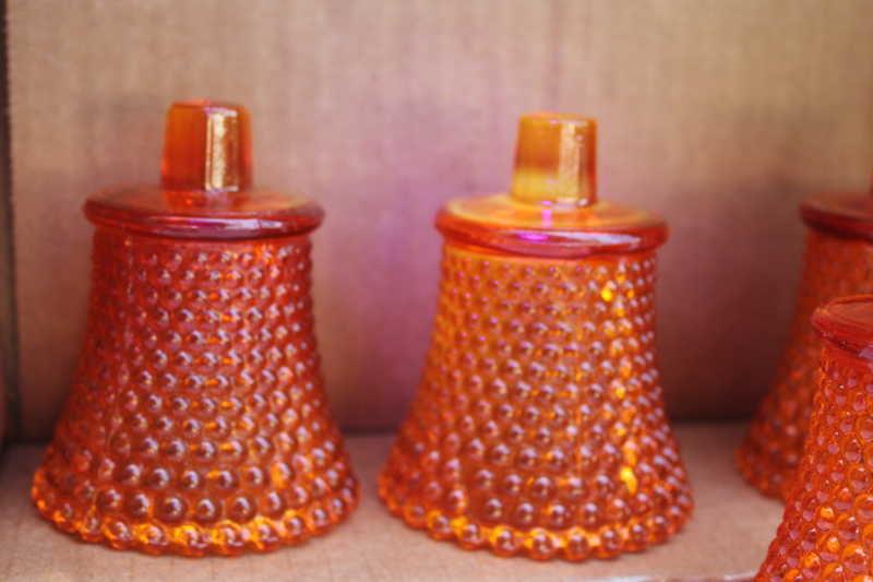 photo of vintage Fenton cadmium glow orange hobnail glass peg votive cups for sconces or candle holders  #6