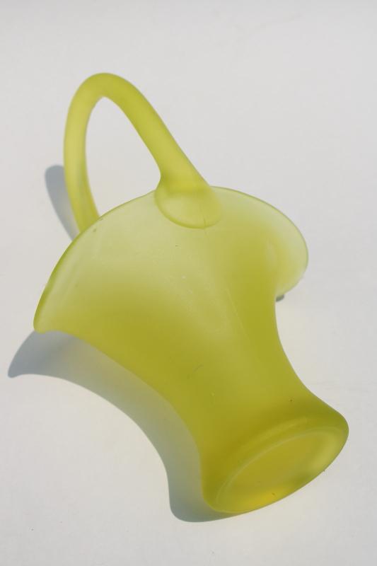 photo of vintage Fenton canary yellow uranium glass brides basket vase, frosted satin glass #3