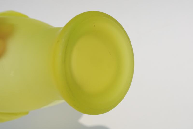 photo of vintage Fenton canary yellow uranium glass brides basket vase, frosted satin glass #6