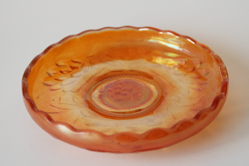 photo of vintage Fenton carnival glass, lotus & poinsettia bonbon or trinket dish marigold color  #1