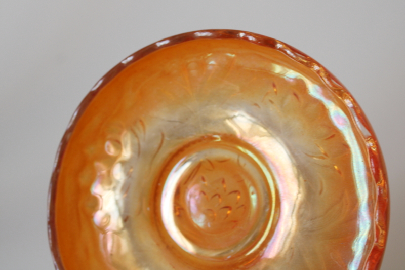 photo of vintage Fenton carnival glass, lotus & poinsettia bonbon or trinket dish marigold color  #2