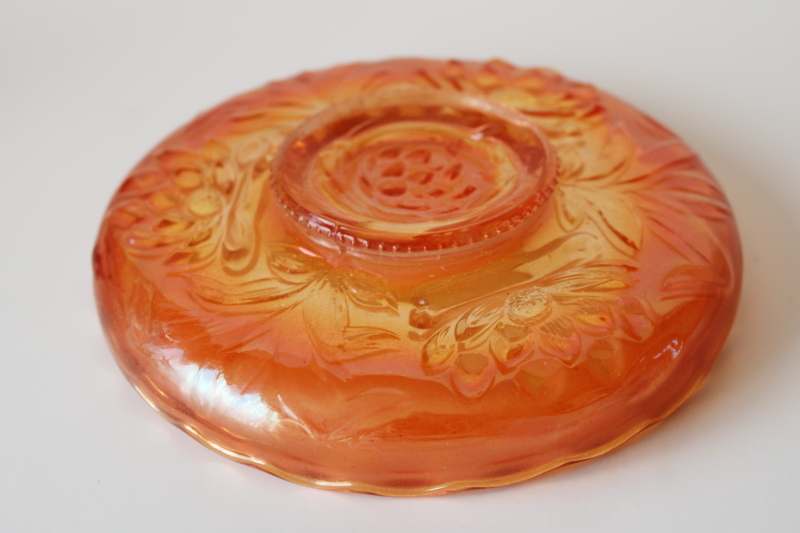photo of vintage Fenton carnival glass, lotus & poinsettia bonbon or trinket dish marigold color  #3