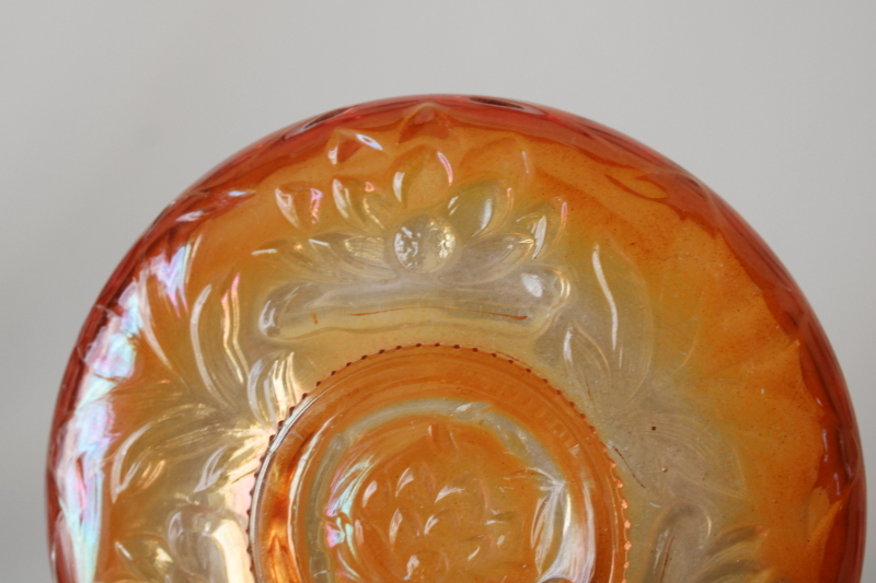 photo of vintage Fenton carnival glass, lotus & poinsettia bonbon or trinket dish marigold color  #4