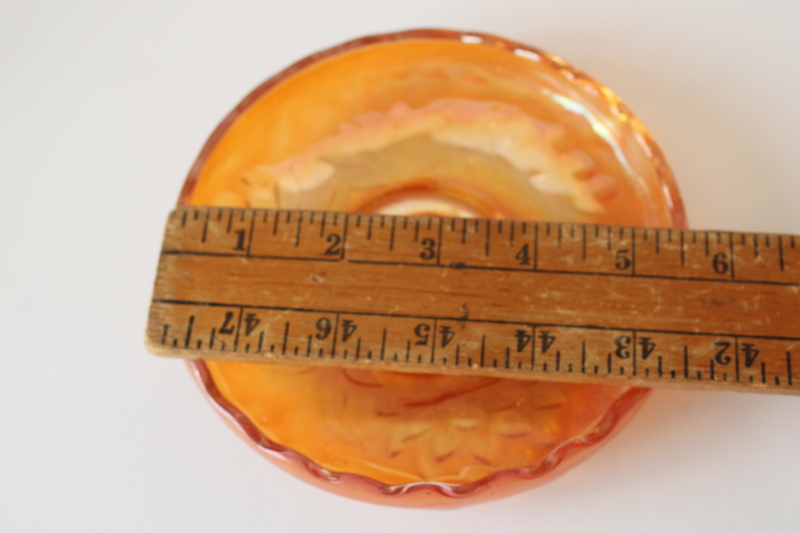 photo of vintage Fenton carnival glass, lotus & poinsettia bonbon or trinket dish marigold color  #5