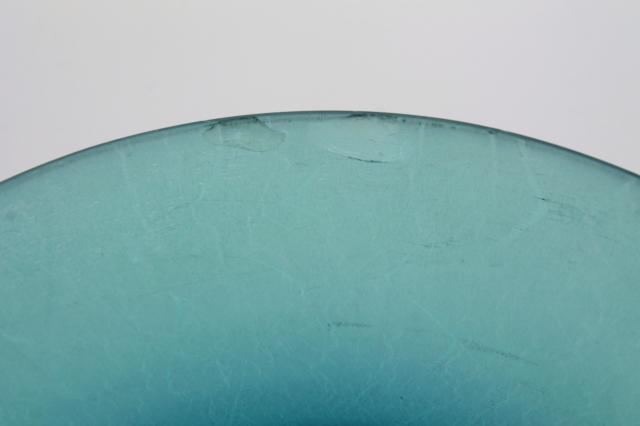photo of vintage Fenton celeste blue flower bowl & candle sticks, steuben blue stretch glass console se #5