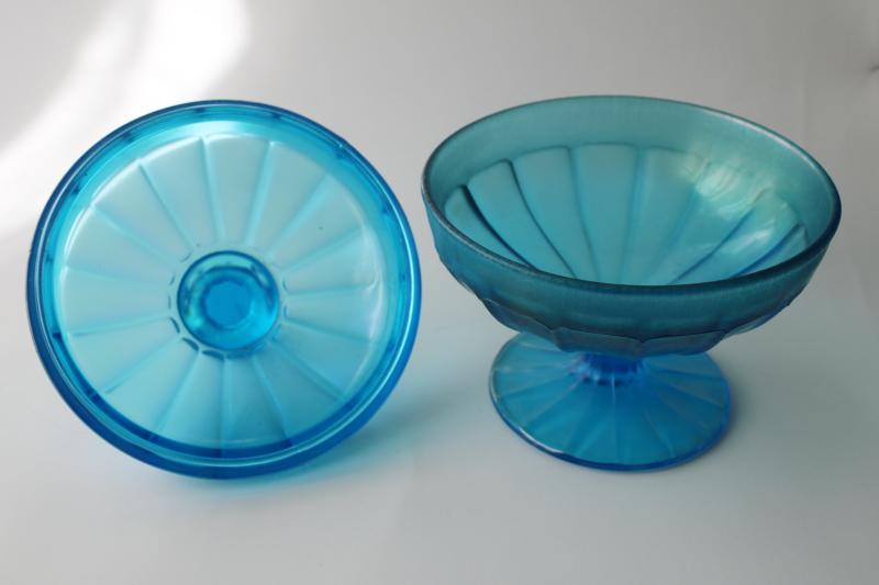 photo of vintage Fenton celeste blue iridescent stretch glass candy dish w/ lid #2