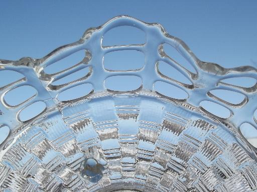 photo of vintage Fenton clear pressed glass lace edge basket weave footed bowl  #5