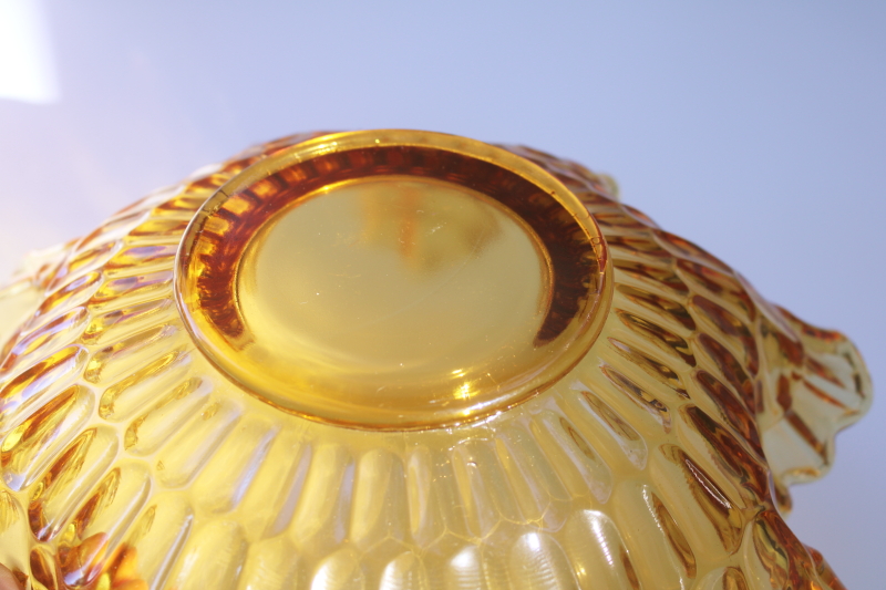 photo of vintage Fenton colonial amber thumbprint pattern glass, large centerpiece bowl w/ crimped edge  #4