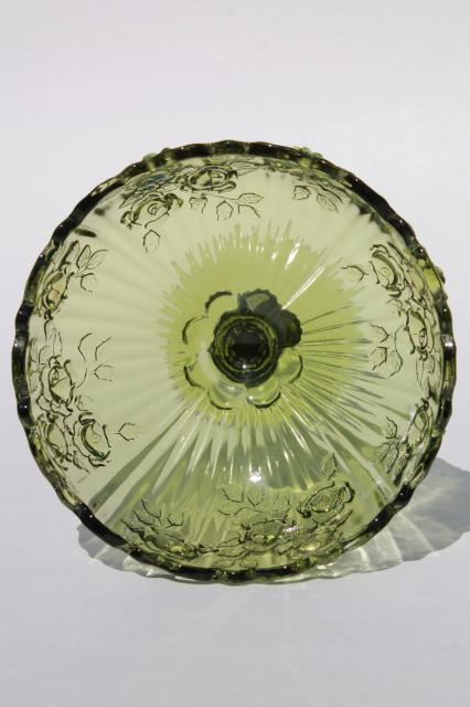 photo of vintage Fenton colonial green glass rose compote bowl / candy dish #5