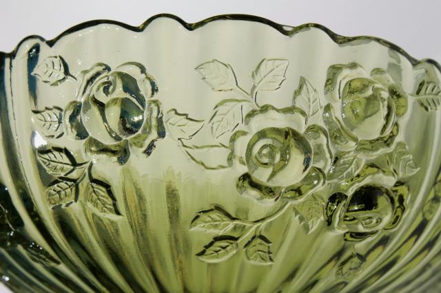 photo of vintage Fenton colonial green glass rose compote bowl / candy dish #7