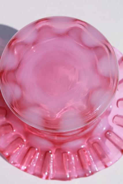 photo of vintage Fenton cranberry glass white opalescent coin dot coinspot top hat vases #3