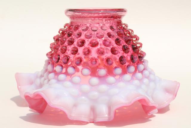 photo of vintage Fenton cranberry opalescent hobnail glass bowl w/ crimped ruffle #4