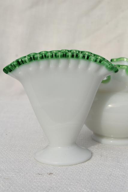 photo of vintage Fenton crest milk glass vases collection, rose pink, aqua blue, emerald green  #9