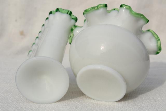 photo of vintage Fenton crest milk glass vases collection, rose pink, aqua blue, emerald green  #12