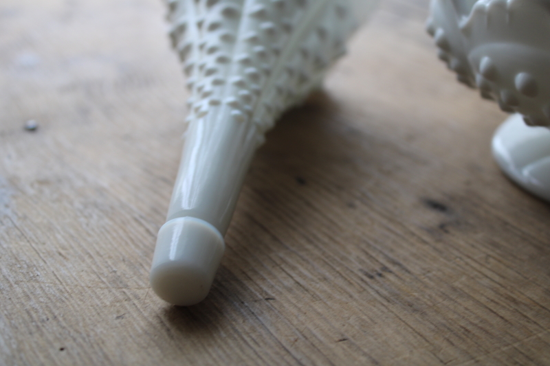 photo of vintage Fenton epergne, two piece centerpiece flower bowl w/ horn vase hobnail milk glass  #3