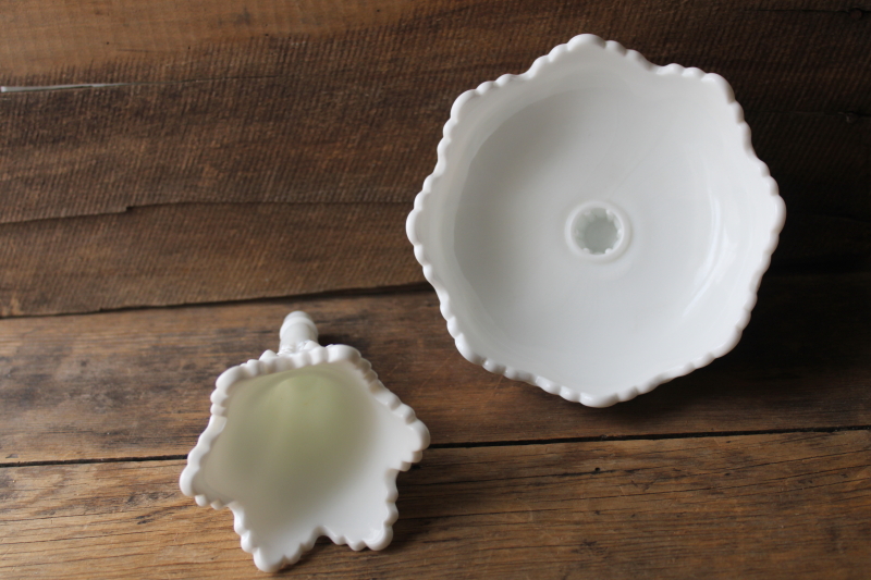 photo of vintage Fenton epergne, two piece centerpiece flower bowl w/ horn vase hobnail milk glass  #6