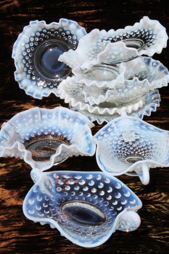 photo of vintage Fenton french opalescent moonstone glass crimped ruffle dishes & bowls #1