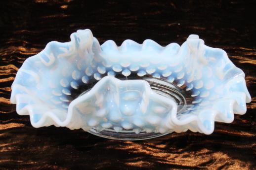 photo of vintage Fenton french opalescent moonstone glass crimped ruffle dishes & bowls #2