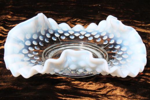 photo of vintage Fenton french opalescent moonstone glass crimped ruffle dishes & bowls #3