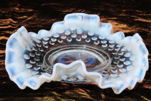 photo of vintage Fenton french opalescent moonstone glass crimped ruffle dishes & bowls #4