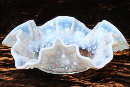 photo of vintage Fenton french opalescent moonstone glass crimped ruffle dishes & bowls #9