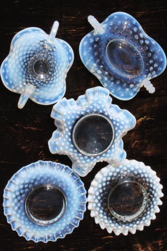 photo of vintage Fenton french opalescent moonstone glass crimped ruffle dishes & bowls #13
