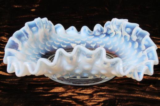 photo of vintage Fenton french opalescent moonstone glass crimped ruffle dishes & bowls #14