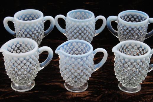 photo of vintage Fenton french opalescent moonstone glass footed cream pitcher & sugar sets #1