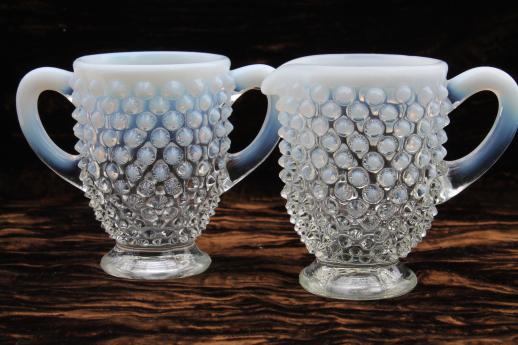 photo of vintage Fenton french opalescent moonstone glass footed cream pitcher & sugar sets #4