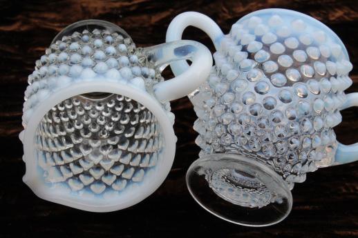 photo of vintage Fenton french opalescent moonstone glass footed cream pitcher & sugar sets #7