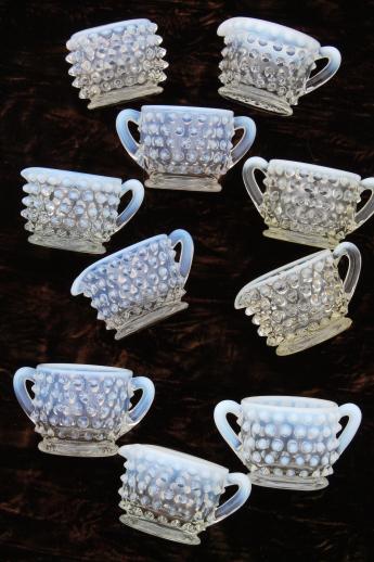 photo of vintage Fenton french opalescent moonstone glass individual cream & sugar sets #1