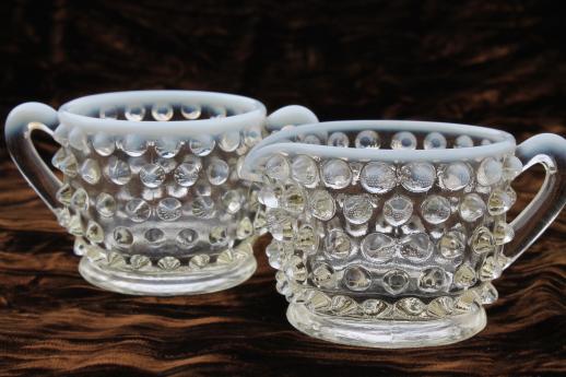 photo of vintage Fenton french opalescent moonstone glass individual cream & sugar sets #3