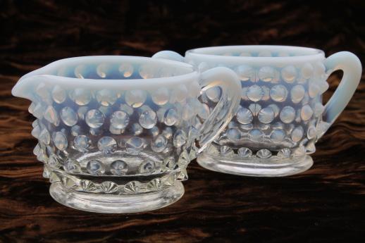 photo of vintage Fenton french opalescent moonstone glass individual cream & sugar sets #4