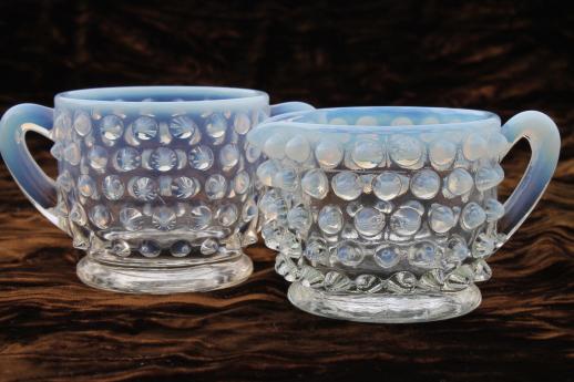 photo of vintage Fenton french opalescent moonstone glass individual cream & sugar sets #5