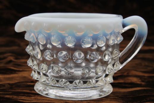 photo of vintage Fenton french opalescent moonstone glass individual cream & sugar sets #6