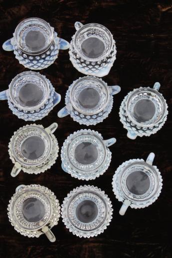 photo of vintage Fenton french opalescent moonstone glass individual cream & sugar sets #7