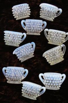 catalog photo of vintage Fenton french opalescent moonstone glass individual cream & sugar sets