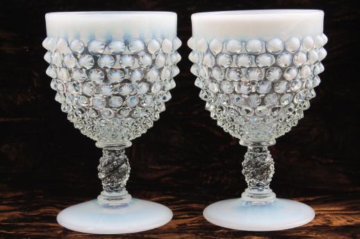 photo of vintage Fenton french opalescent moonstone glass water goblets or wine glasses #2