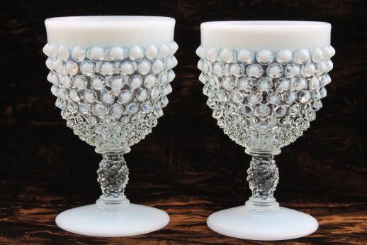 photo of vintage Fenton french opalescent moonstone glass water goblets or wine glasses #3